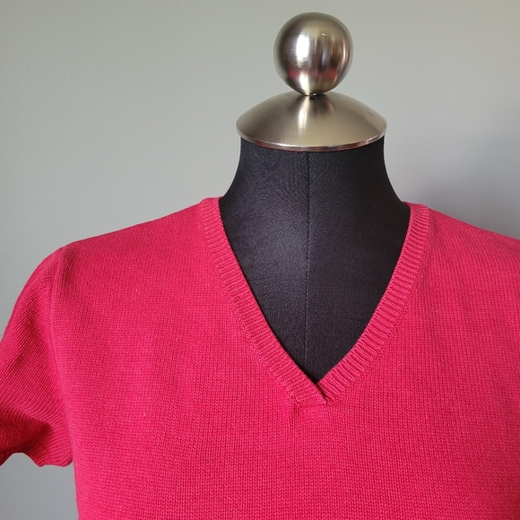 Talbots red knit v neck top - Picture 2 of 6